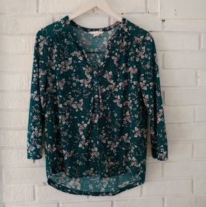 Green Floral 3/4 Length Sleeve Shirt